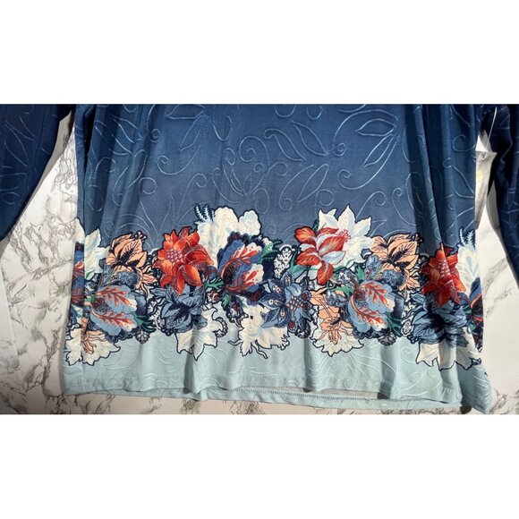 JM Collection Womens Sz XXL Jacquard Knit Floral Top Intrepid Blue CB Polyester - Picture 3 of 10